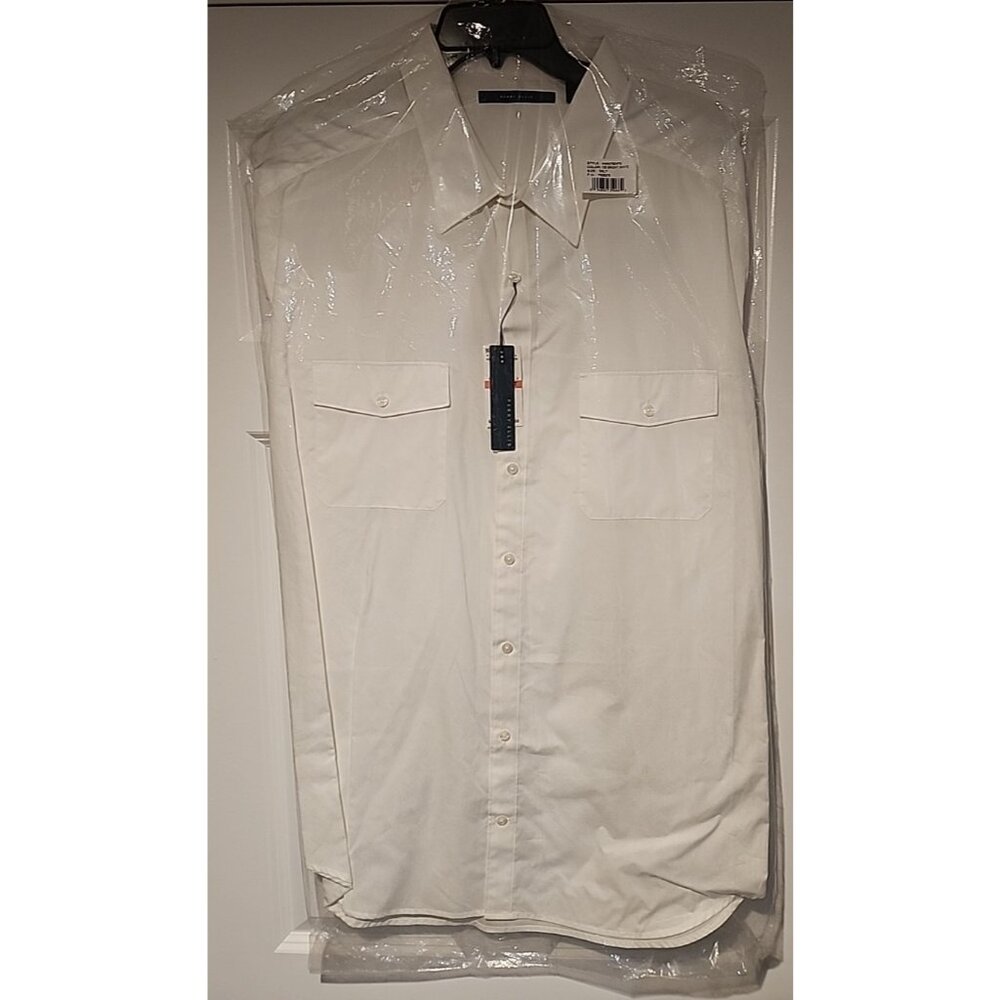 PERRY ELLIS 3XLT big & tall Mens White Short Sleeve Button Down pilot Shirt